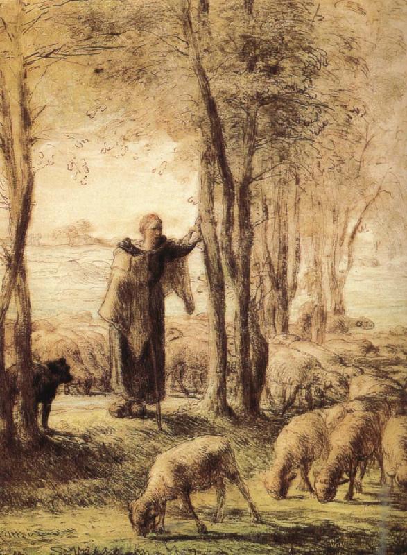 Jean Francois Millet Shepherdess with dog and sheep oil painting image